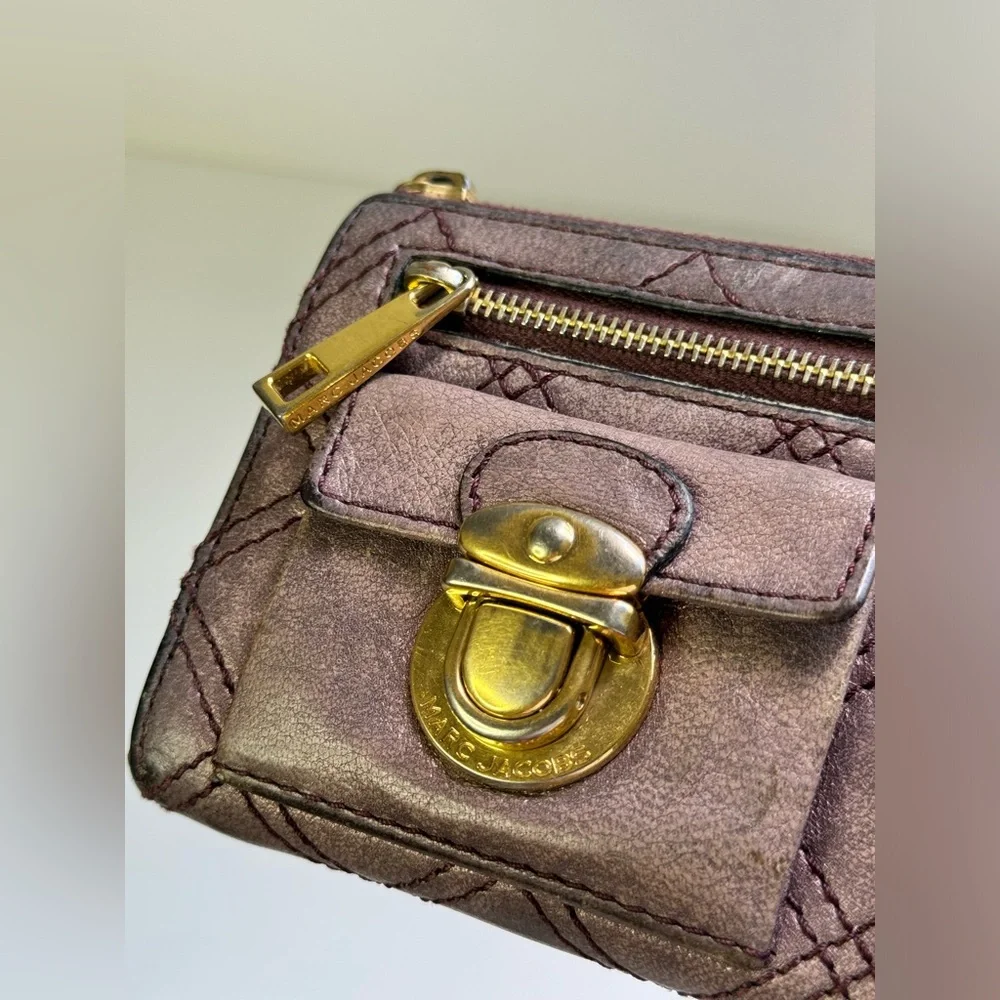 Marc Jacobs Quilted Leather Wallet Purse Cardholder Clutch Bag in Purple - Y2K